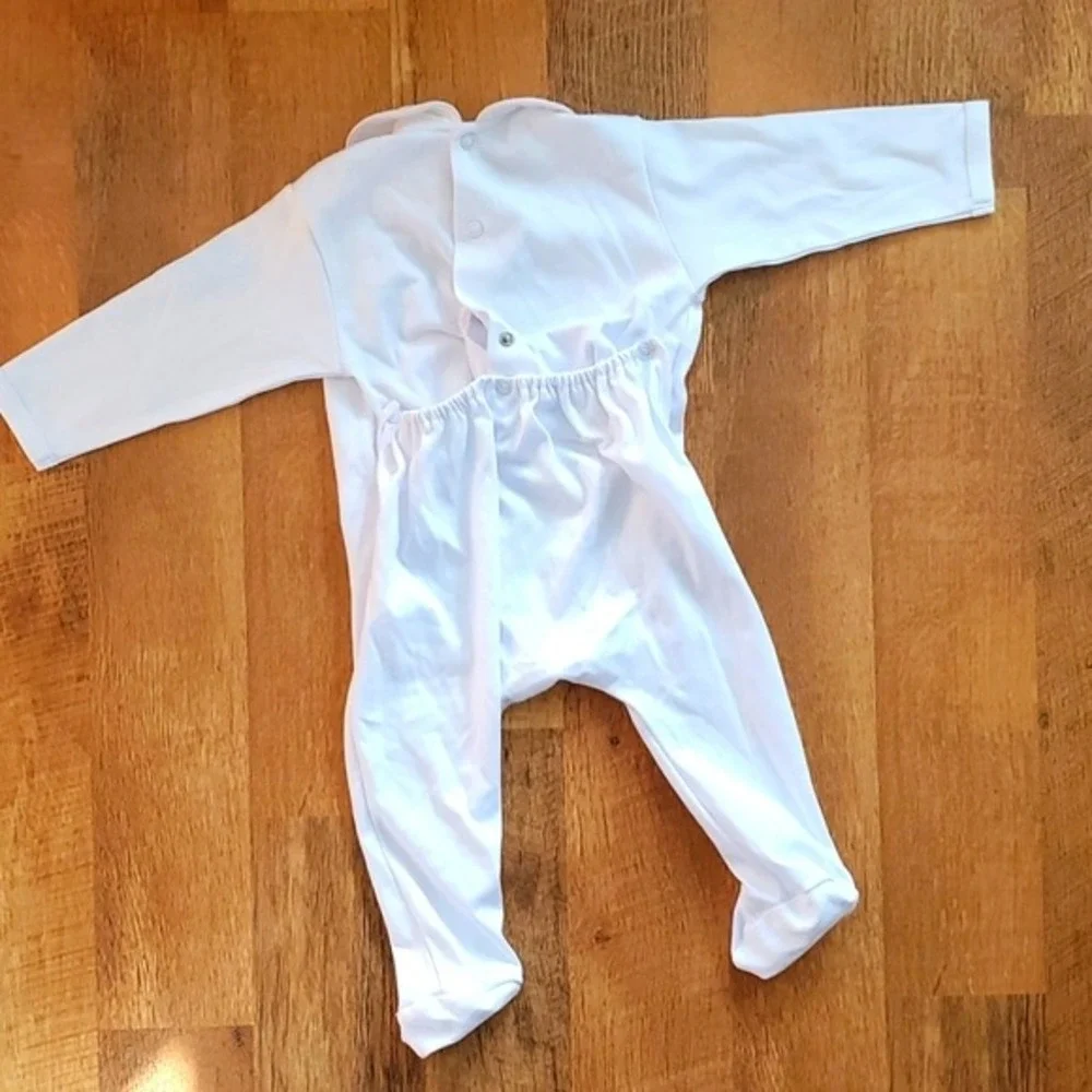 Kayce Hughes Unisex White Drop Seat Pima Cotton Pajamas‎ Size 9M